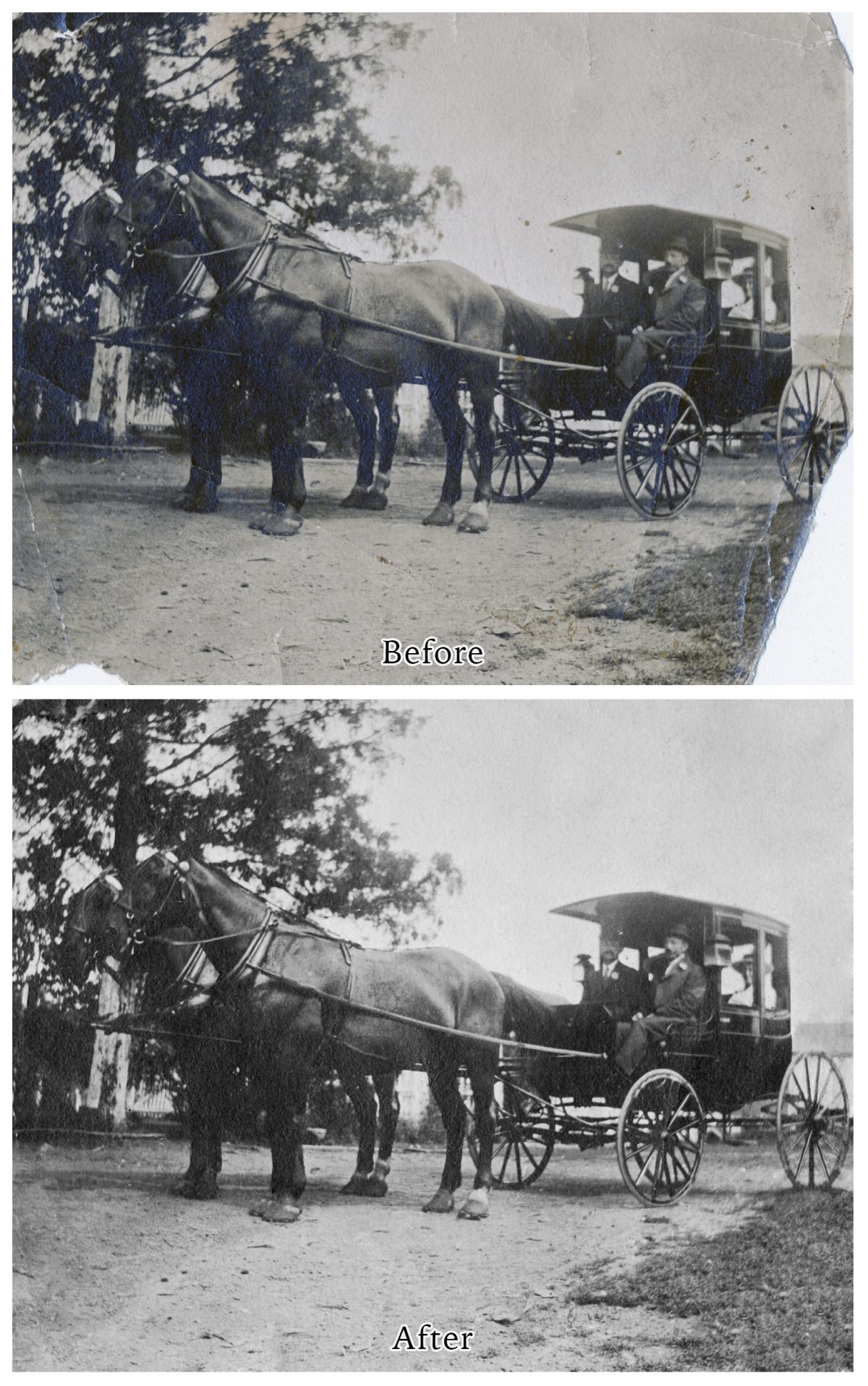Before and after of a photo restoration completed by Dave Zerbe Photography.